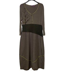 Taillissime Tree Graphic Midi Dress Artsy Lagenlook Nature Minimalist Sz MED